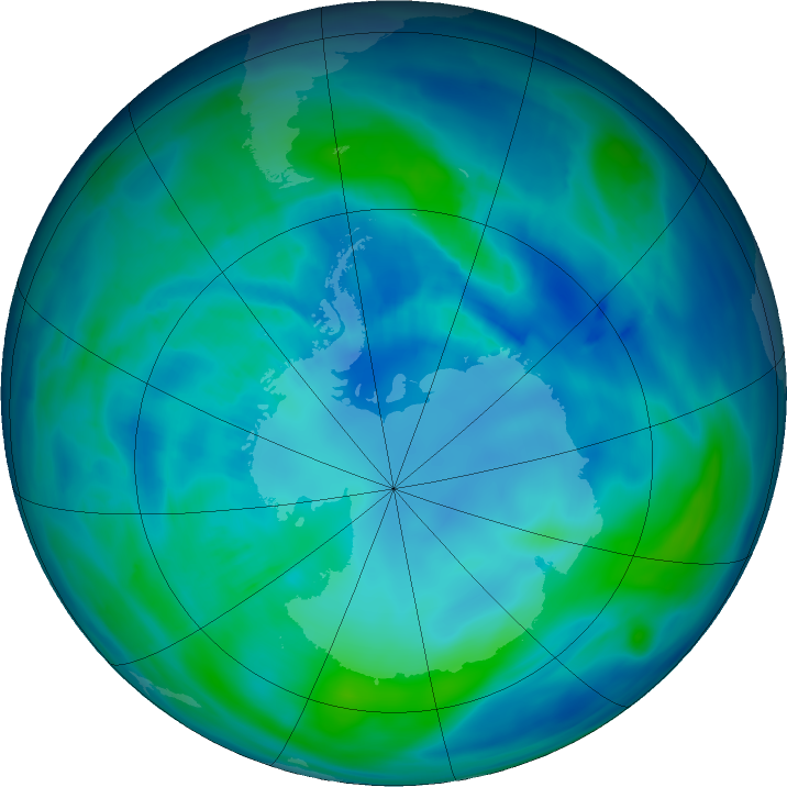 Antarctic ozone map for 09 April 2016